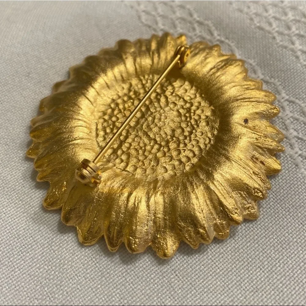 Vintage BrushedâGoldâSunflowerâBrooch - Picture 5 of 8